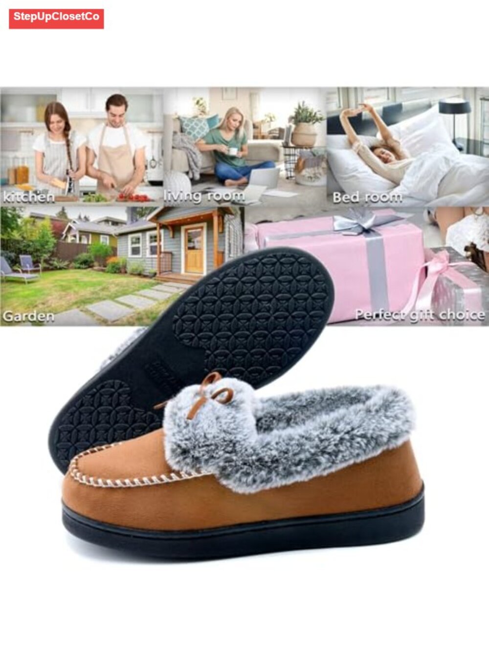 Women's Fuzzy Memory Foam Mocc Suede Faux Fur Lined Cozy - Picture 5 of 6
